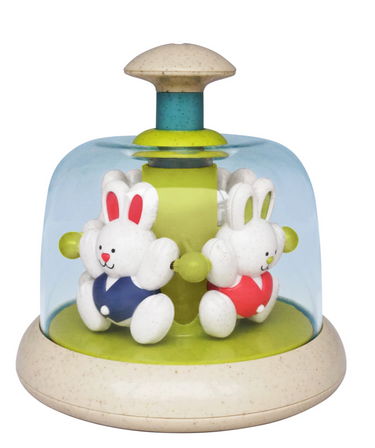 "Rabbit Carousel early learning toy for babies, promoting sensory play and motor skills development."