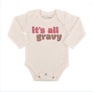 Long sleeve graphic bodysuit for babies, featuring "All Gravy" design, perfect for stylish comfort.