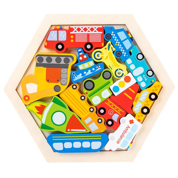 Wooden Toy Hexagonal Tangram for Children Multivariant