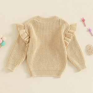 Baby girl birthday sweater with floral embroidery, long sleeve knitted pullover, perfect for casual infant outfits.
