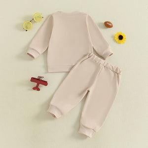 Baby Toddler Boys 2Pcs Autumn Long Sleeve Football Embroidery Top Drawstring Jogger Pants Set