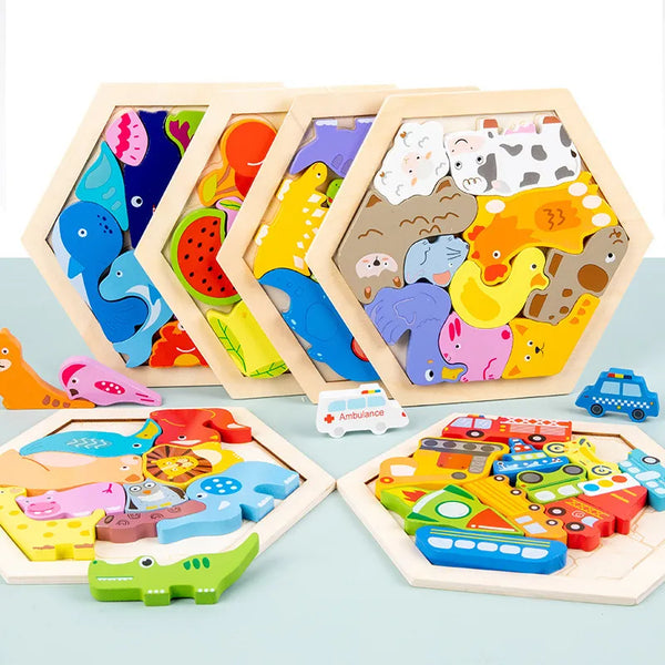 Wooden Toy Hexagonal Tangram for Children Multivariant