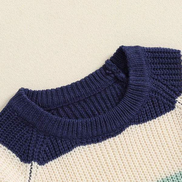 Baby Toddler Boys Girls Sweater Casual Contrast Color Stripes Warm Knitted Long Sleeve Pullover Top