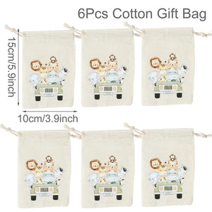Set of 6 cotton canvas bags with multi-variant animals