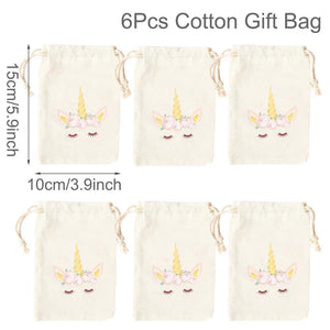 Set of 6 cotton canvas bags with multi-variant animals