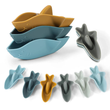 Bath Toy Set of 3 Silicone Sharks Multivariant - MOOGCO Baby