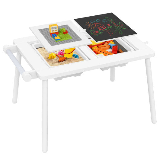 Sensory Table and Chair Set for Kids 2-8 with Foldable Bins-White
