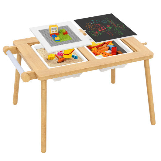 Sensory Table and Chair Set for Kids 2-8 with Foldable Bins-Natural