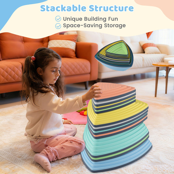 Set of 6 Stepping Stones for Kids Non-Slip Balance Stones with Storage Bag