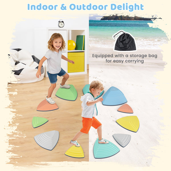 Set of 6 Stepping Stones for Kids Non-Slip Balance Stones with Storage Bag