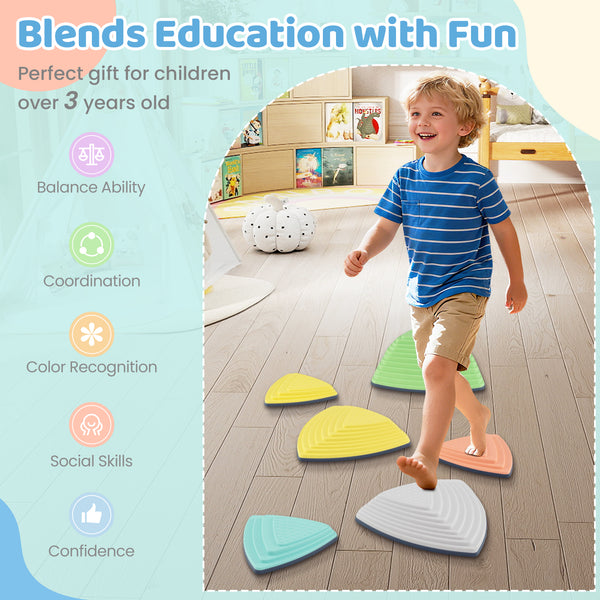 Set of 6 Stepping Stones for Kids Non-Slip Balance Stones with Storage Bag