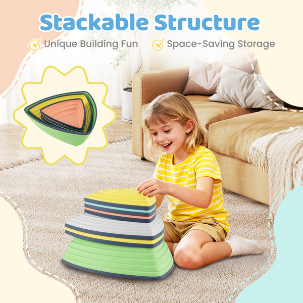 Set of 6 Stepping Stones for Kids Non-Slip Balance Stones with Storage Bag