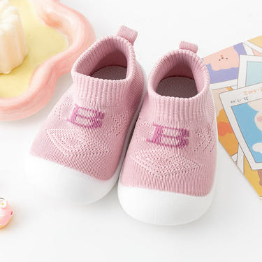 Pink Baby "B" Sock Shoes - Soft, comfortable footwear for infants, perfect for stylish and cozy little feet.