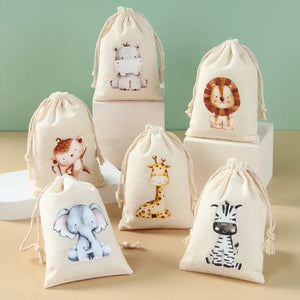 Set of 6 cotton canvas bags with multi-variant animals