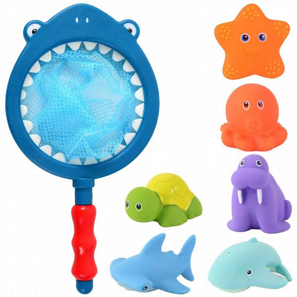 Bath Toy Set 6 Floating Animals + Net