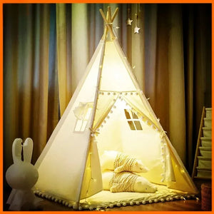 Portable 1.35M kids tent playhouse tipi for toddlers, perfect for indoor play and ball pit fun. Angle 2 view.