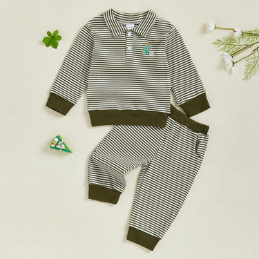 Baby toddler boys' 2pcs long sleeve duck top with striped pants outfit, perfect for infants.
