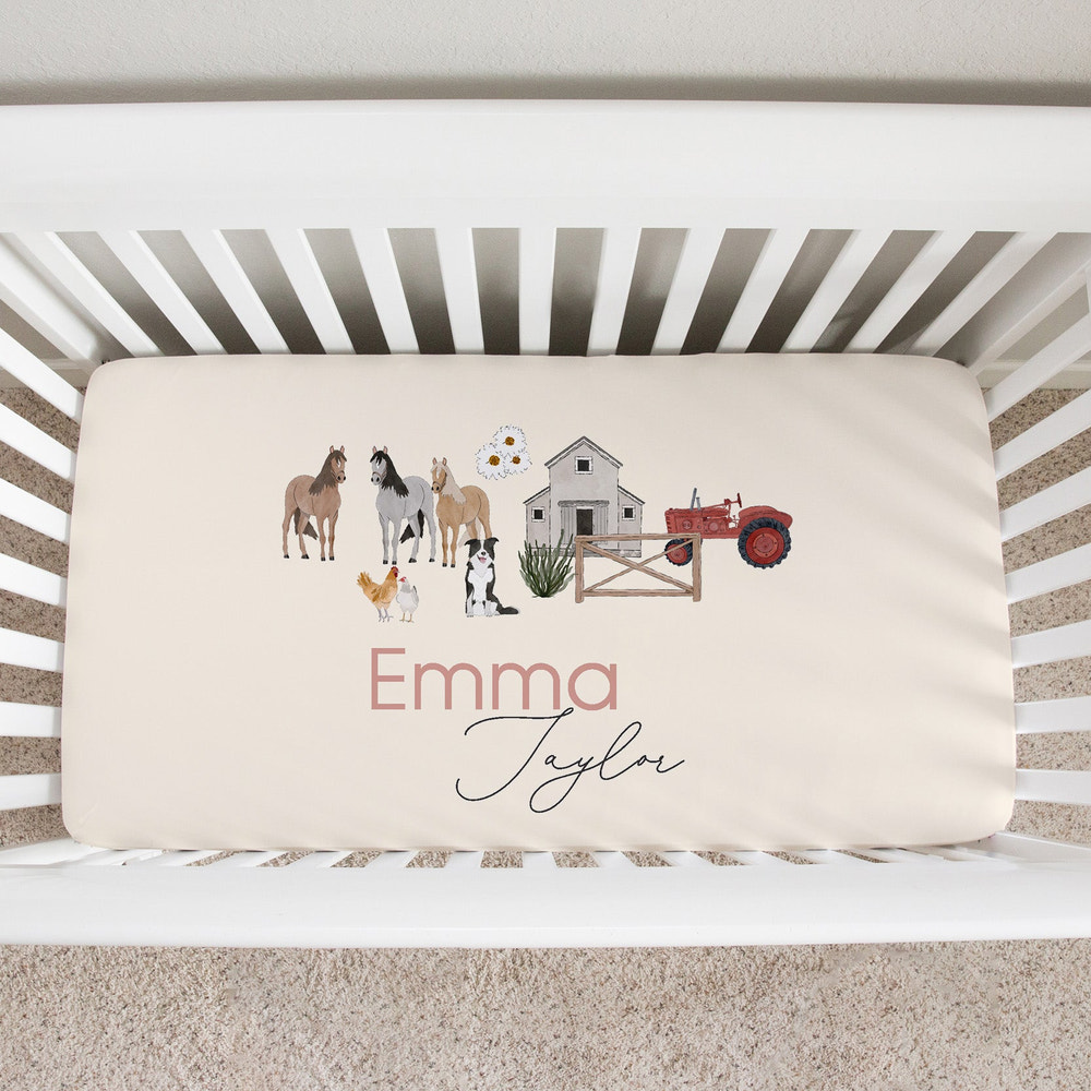 Personalized Crib Sheet | Custom Baby Bedding with Friendly Farm Animals Design