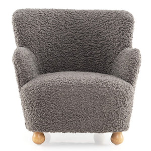 Comfy Sherpa Kids Sofa Toddler Armchair with solid rubber wood legs in silver, perfect for kids' seating.