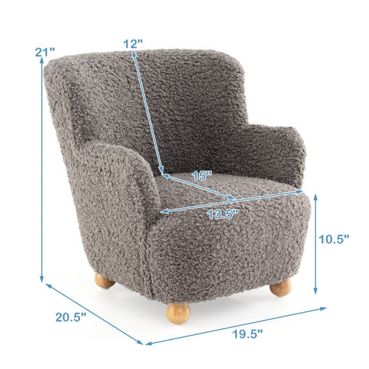 Comfy Sherpa Kids Sofa Toddler Armchair with solid rubber wood legs in silver, perfect for cozy playtime seating.