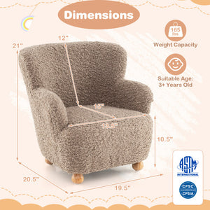 Sherpa Kids Sofa Comfy Toddler Armchair with Solid Rubber Wood Legs-Rustic Brown