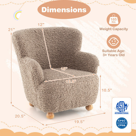 Sherpa Kids Sofa Comfy Toddler Armchair with Solid Rubber Wood Legs-Rustic Brown