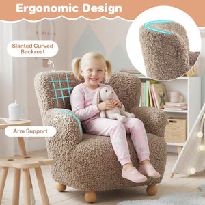 Sherpa Kids Sofa Comfy Toddler Armchair with Solid Rubber Wood Legs-Rustic Brown