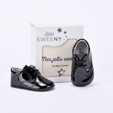 Boys Black Patent Leather Pre-Walker Lace Shoes - MOOGCO Baby
