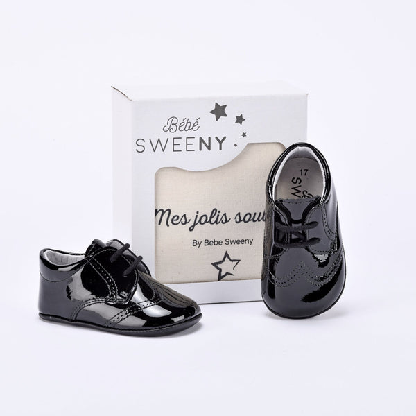 Boys Black Patent Leather Pre-Walker Lace Shoes