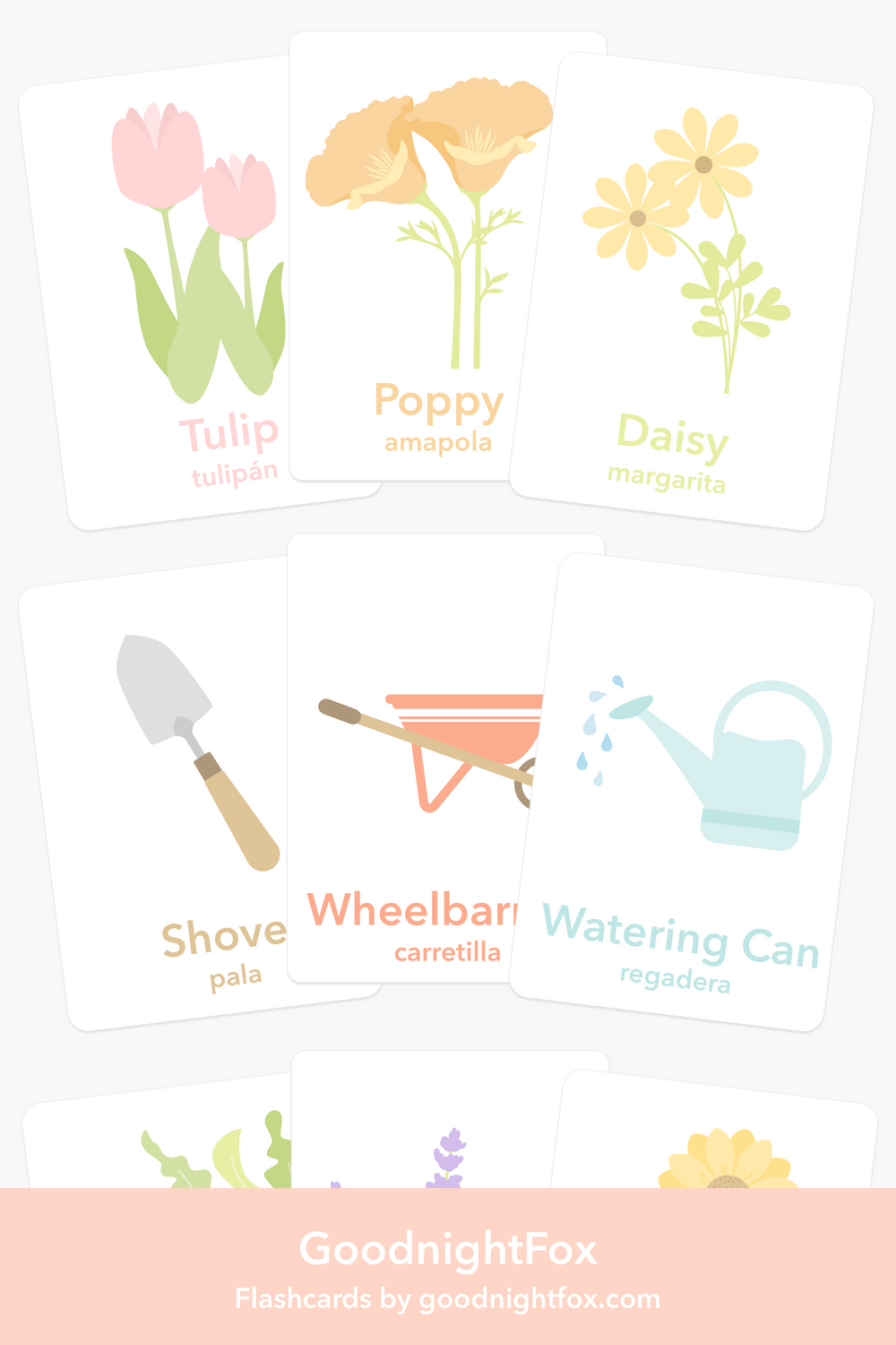 Colorful Flower Garden Flashcards for imaginative play and learning in babies and toddlers.