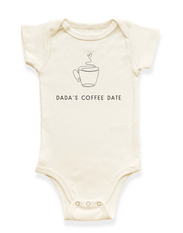 Dada's Coffee Date Organic Baby Bodysuit - Short Sleeve, cute design for infants, perfect for casual outings.