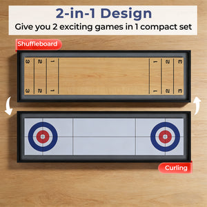 Shuffleboard and Curling 2 in 1 Board Game Portable 2-Sided Tabletop Shuffle Board Game