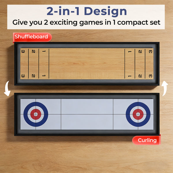 Shuffleboard and Curling 2 in 1 Board Game Portable 2-Sided Tabletop Shuffle Board Game