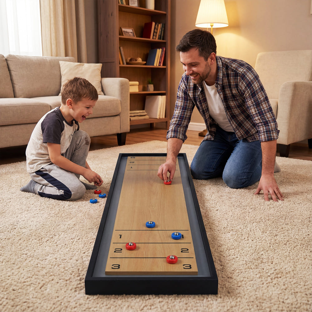 Shuffleboard and Curling 2 in 1 Board Game Portable 2-Sided Tabletop Shuffle Board Game