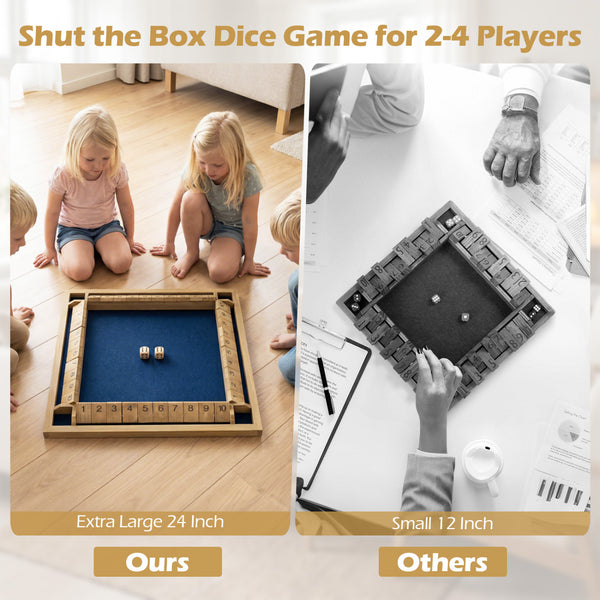 24 Inch Extra-Large Shut The Box Game for 2-4 Players - Sturdy Build