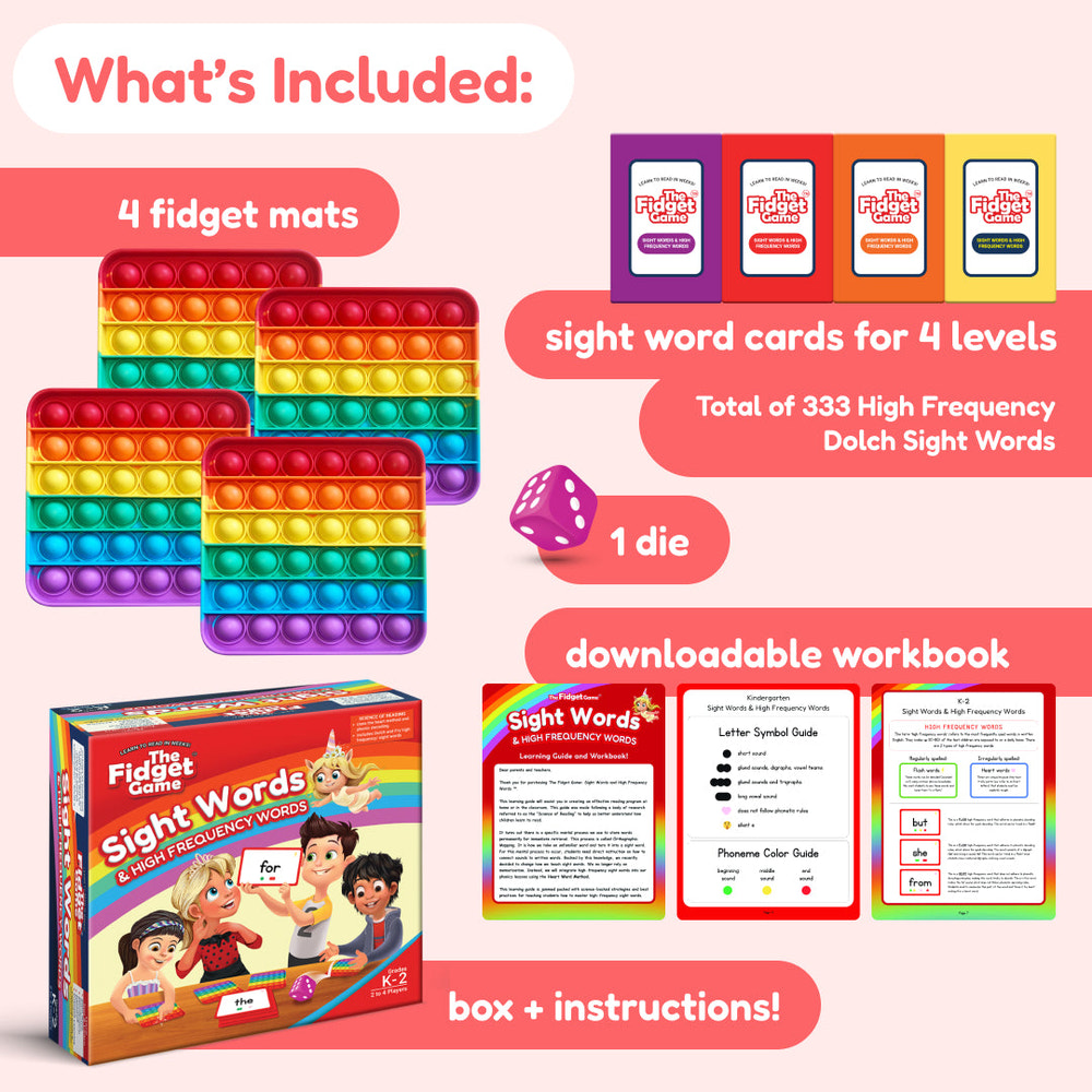 "The Fidget Game: Sight Words Edition for nursery decor, engaging baby learning through fun and interactive play."