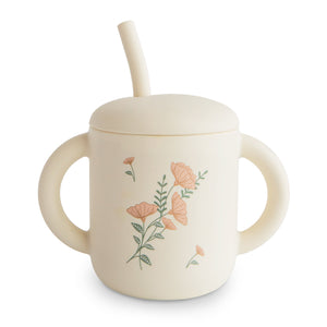 Mushie Silicone Training Cup with Removable Lid and Straw