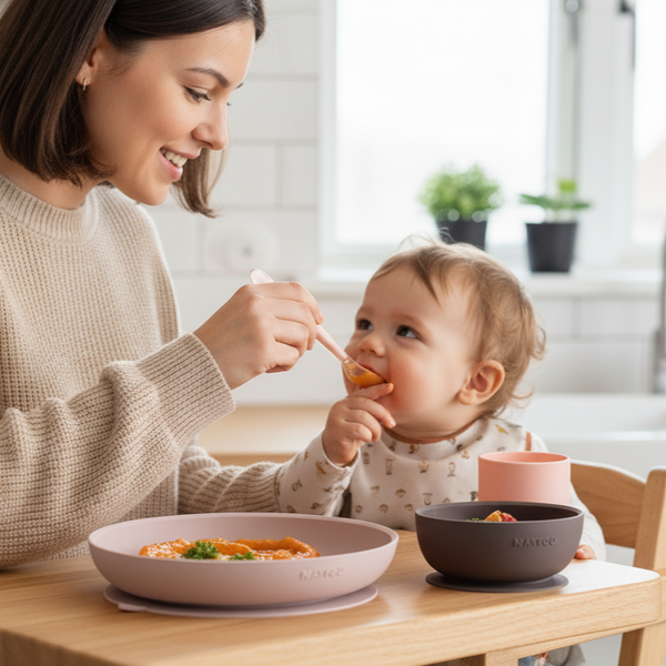 Nattou Silicone Children’s Tableware Set 4-Piece with Non-Slip Suction Plate & Bowl - MOOGCO Baby