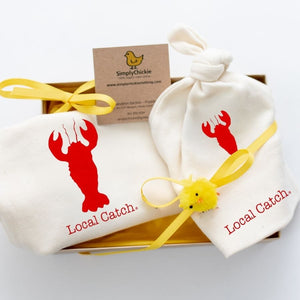 Lobster Short Sleeve Romper, Hat & Blanket Gift Set Local catch