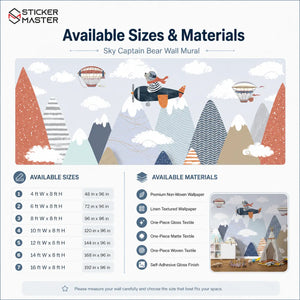 Sky Captain Bear Wall Mural | Airplane Kids Nursery Wallpaper Wall Art