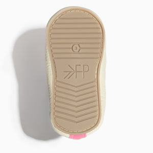 Hot pink slip-on baby shoe, angle 5 view, perfect for stylish and comfortable little feet.