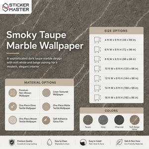 Smoky Taupe Marble Wallpaper Mural | Modern Stone Wall Decor