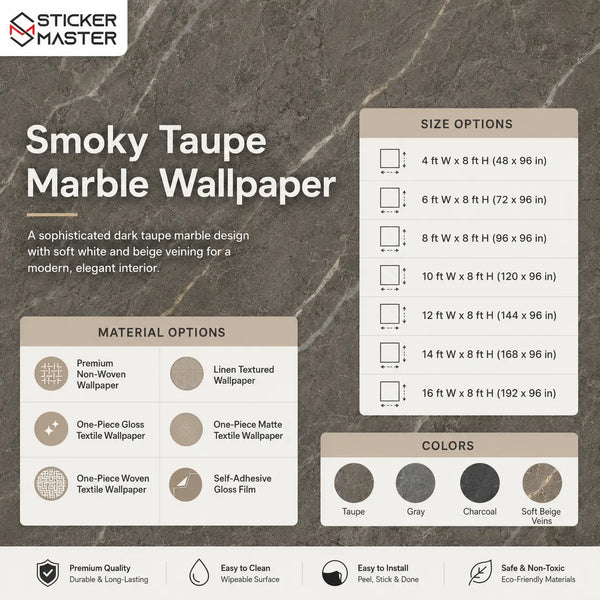 Smoky Taupe Marble Wallpaper Mural | Modern Stone Wall Decor