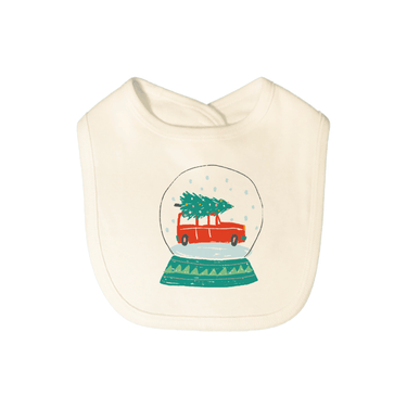 Graphic snow globe bib for babies, featuring a playful design perfect for mealtime messes.