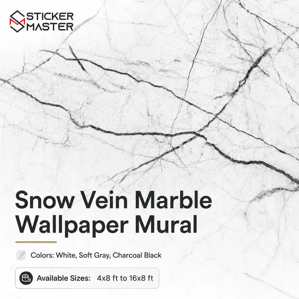Snow Vein Marble Wallpaper | White Gray Marble Wall Mural Home Decor