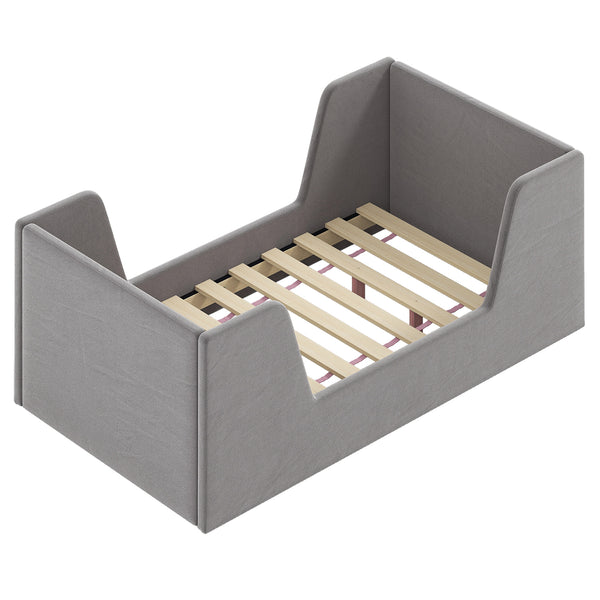 Soft Velvet Fabric Toddler Bed Frame with Safety Rails