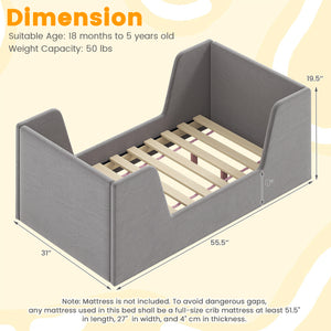 Soft Velvet Fabric Toddler Bed Frame with Safety Rails