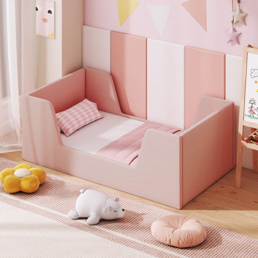 Soft Velvet Fabric Toddler Bed Frame with Safety Rails - Guard Rails for Kids
