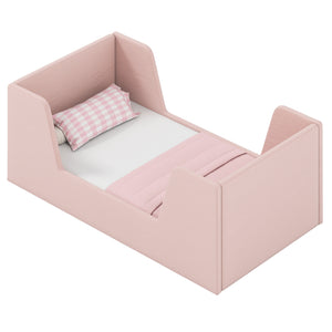 Soft Velvet Fabric Toddler Bed Frame with Safety Rails