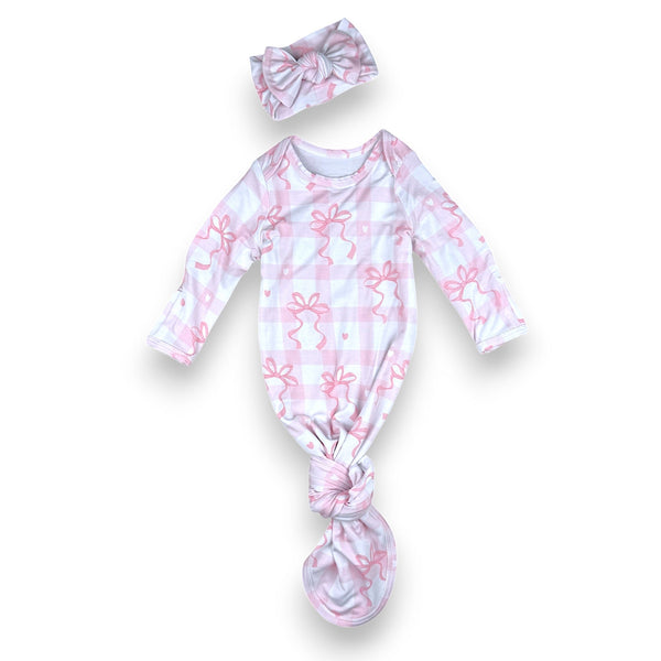 Sophie Knotted Gown Set for babies, soft fabric, stylish design, perfect for comfortable sleep and play.